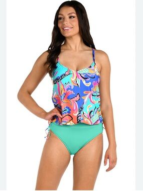 24th & Ocean Prima Paisley Underwire V-Neck Blouson Tankini Top